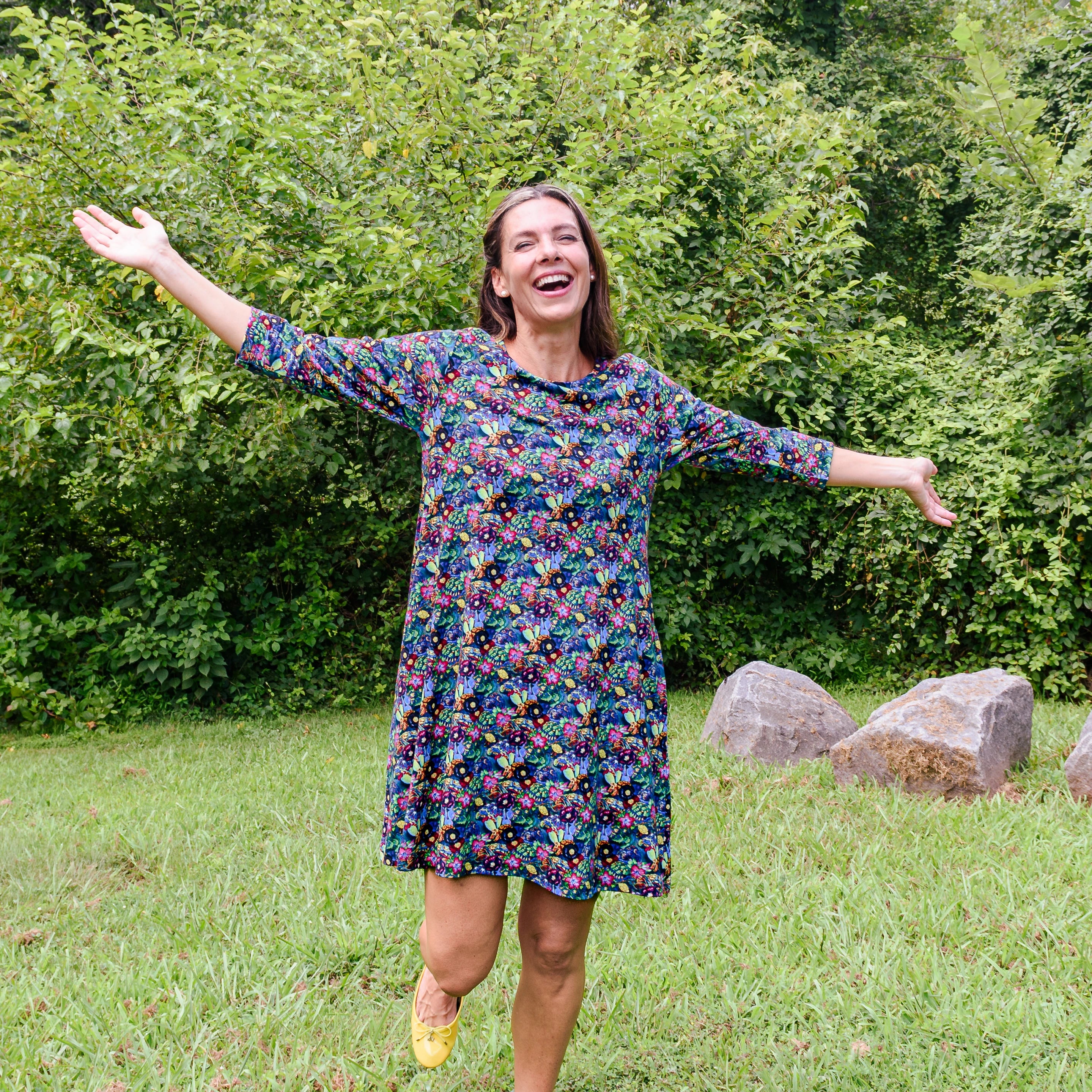 Watercolor Tortoise Long Tunic with Pockets