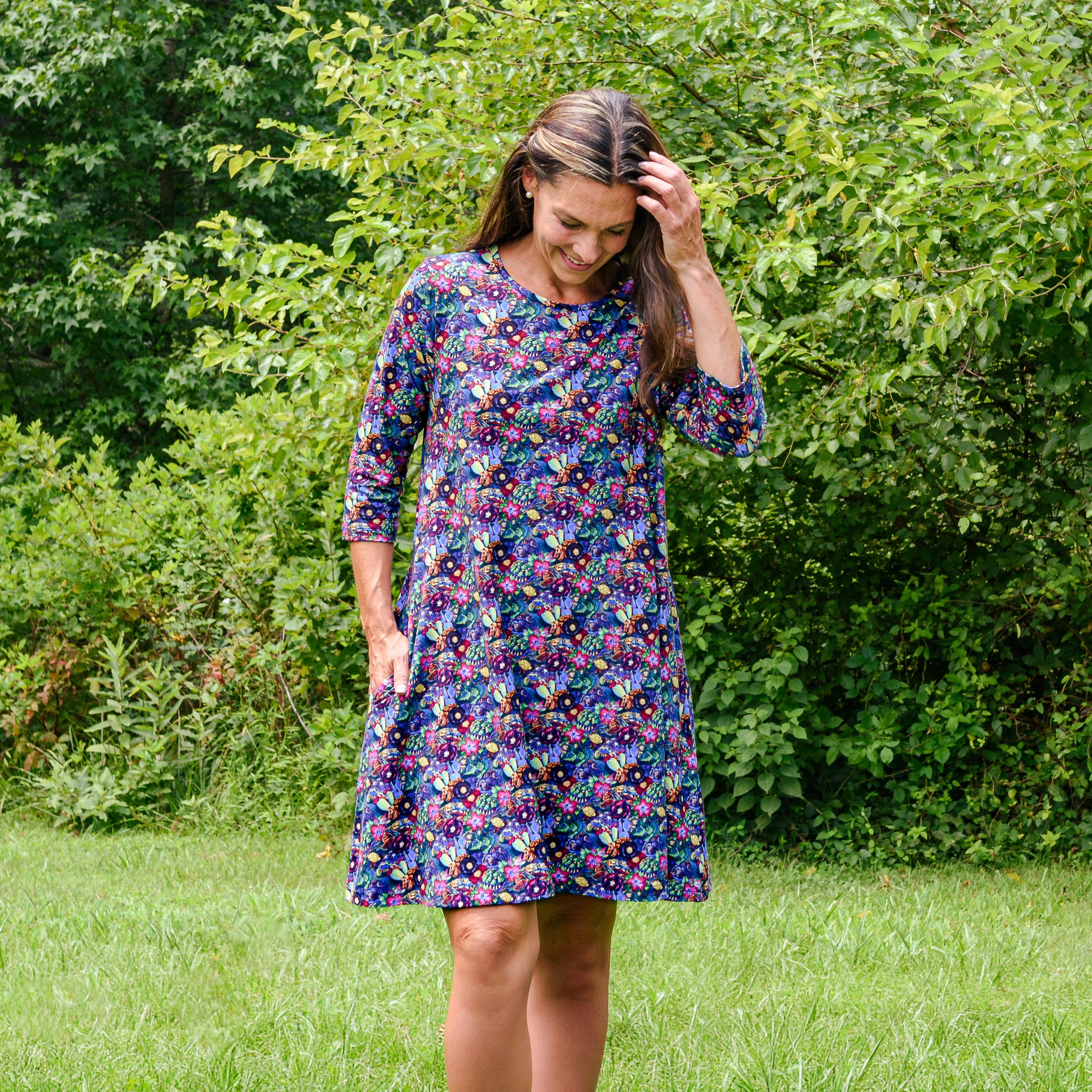 Watercolor Tortoise Long Tunic with Pockets