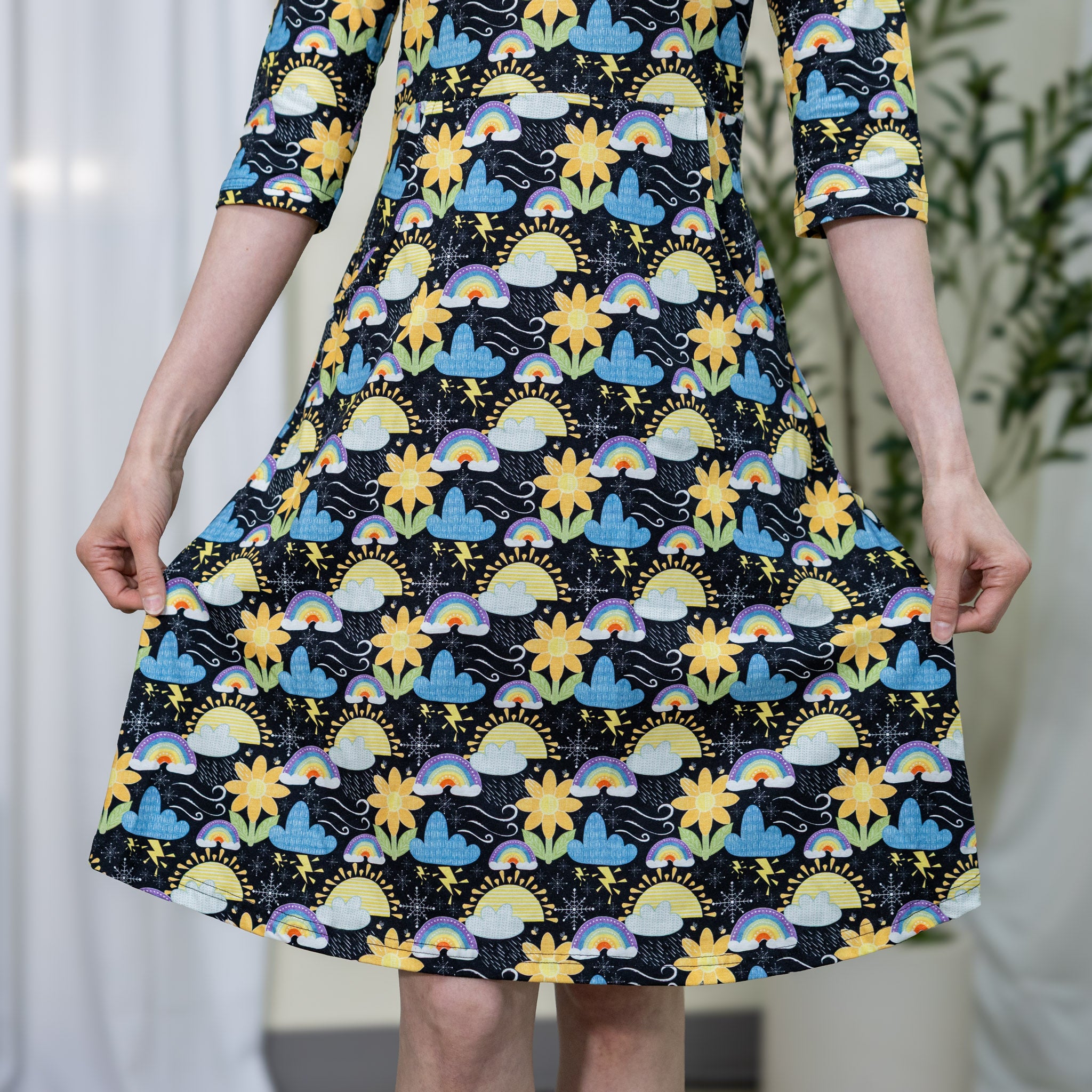 Weather 3/4th Sleeves A-Line Dress (With Waist Seam)