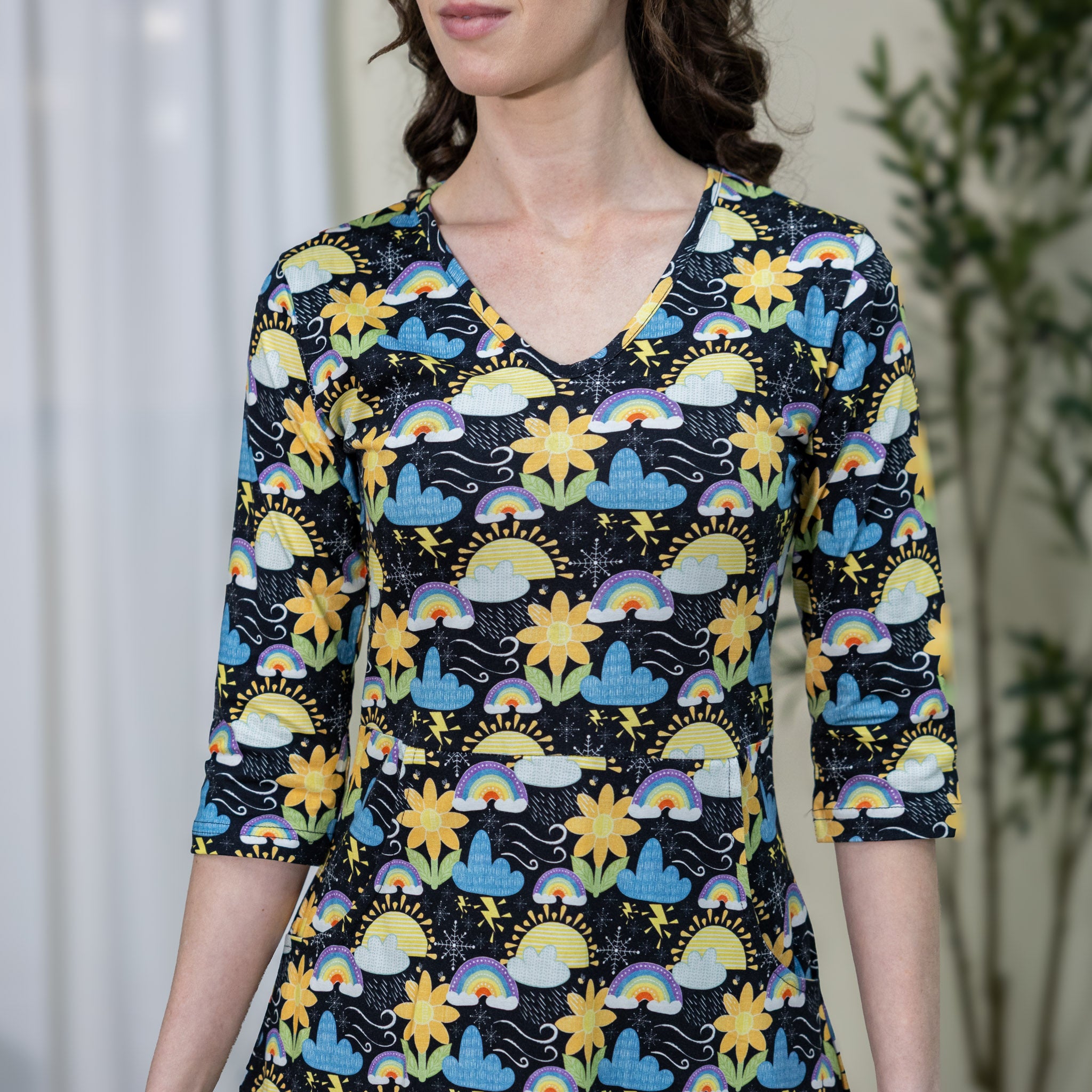 Weather 3/4th Sleeves A-Line Dress (With Waist Seam)