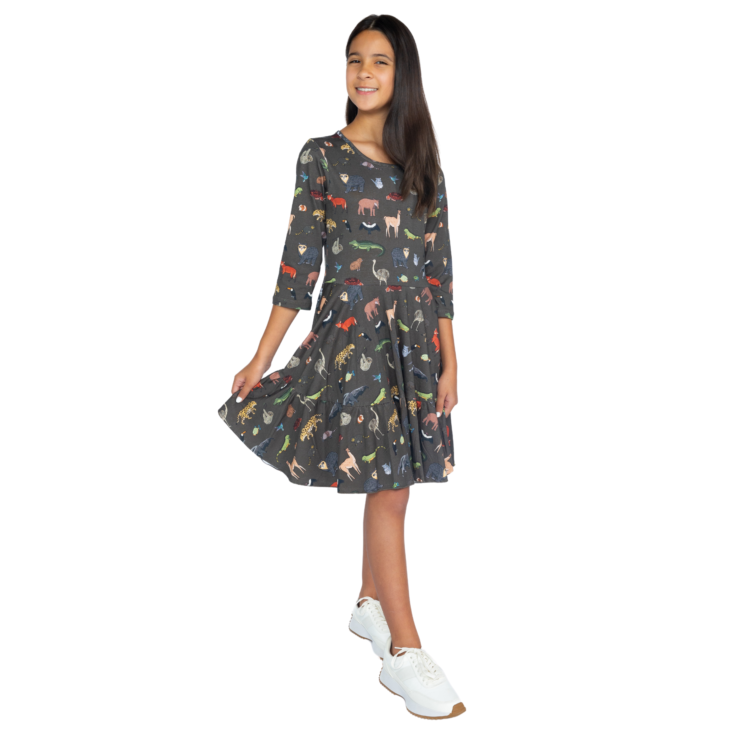 Safari Kids 3/4th Sleeve Twirl Dress with Frill