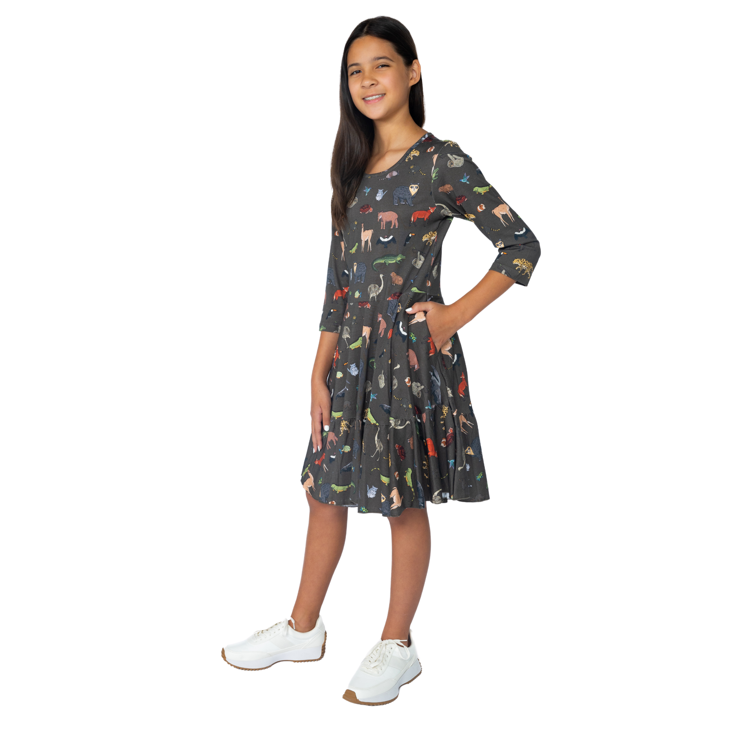 Safari Kids 3/4th Sleeve Twirl Dress with Frill