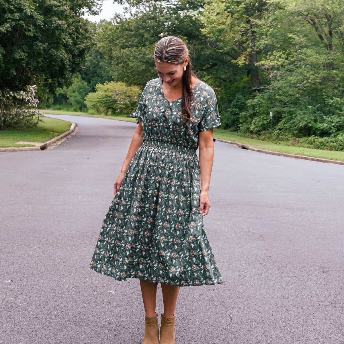 Winged Wonders Woven Midi Dress with Pockets