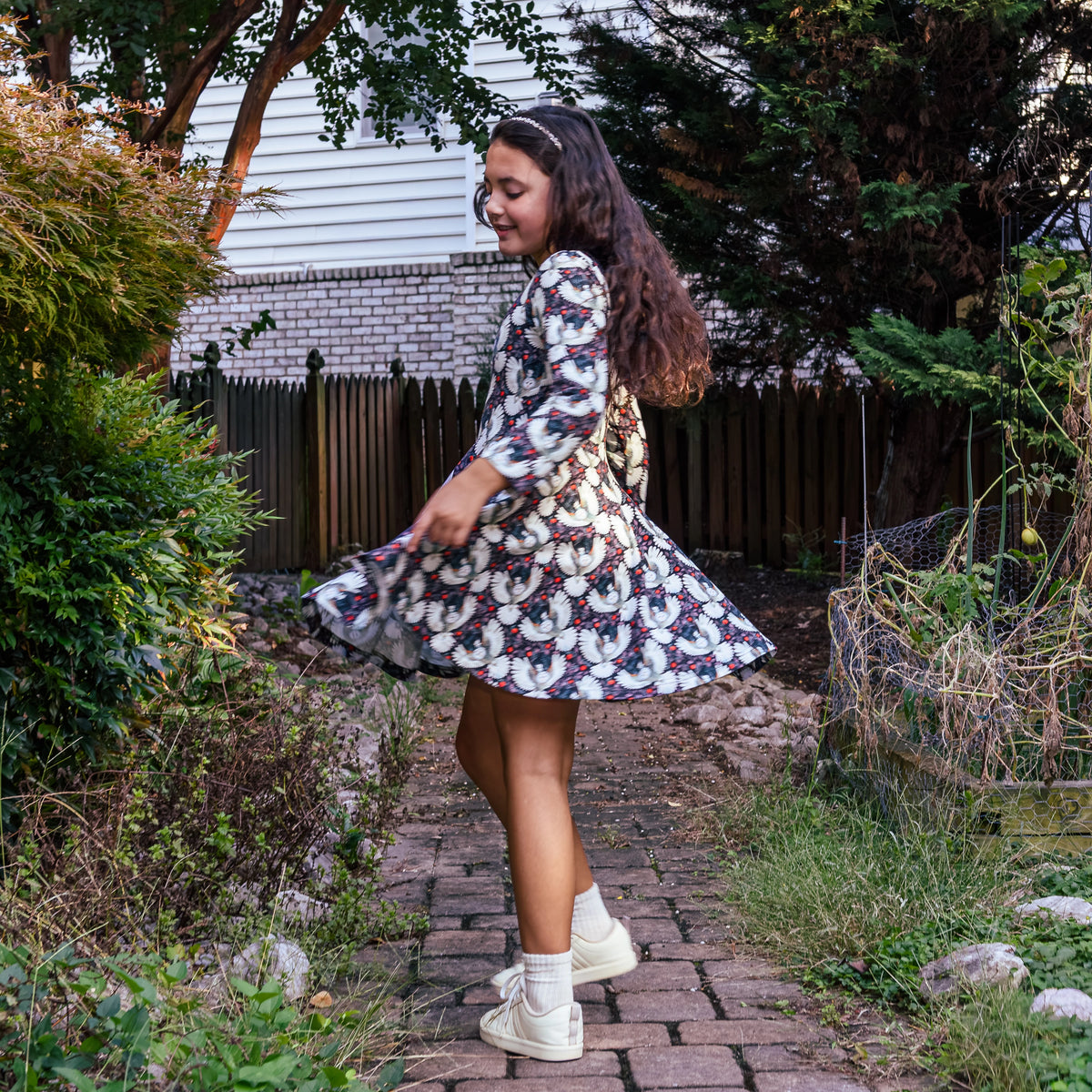 Winter Owl Kids Twirl Dress with Pockets