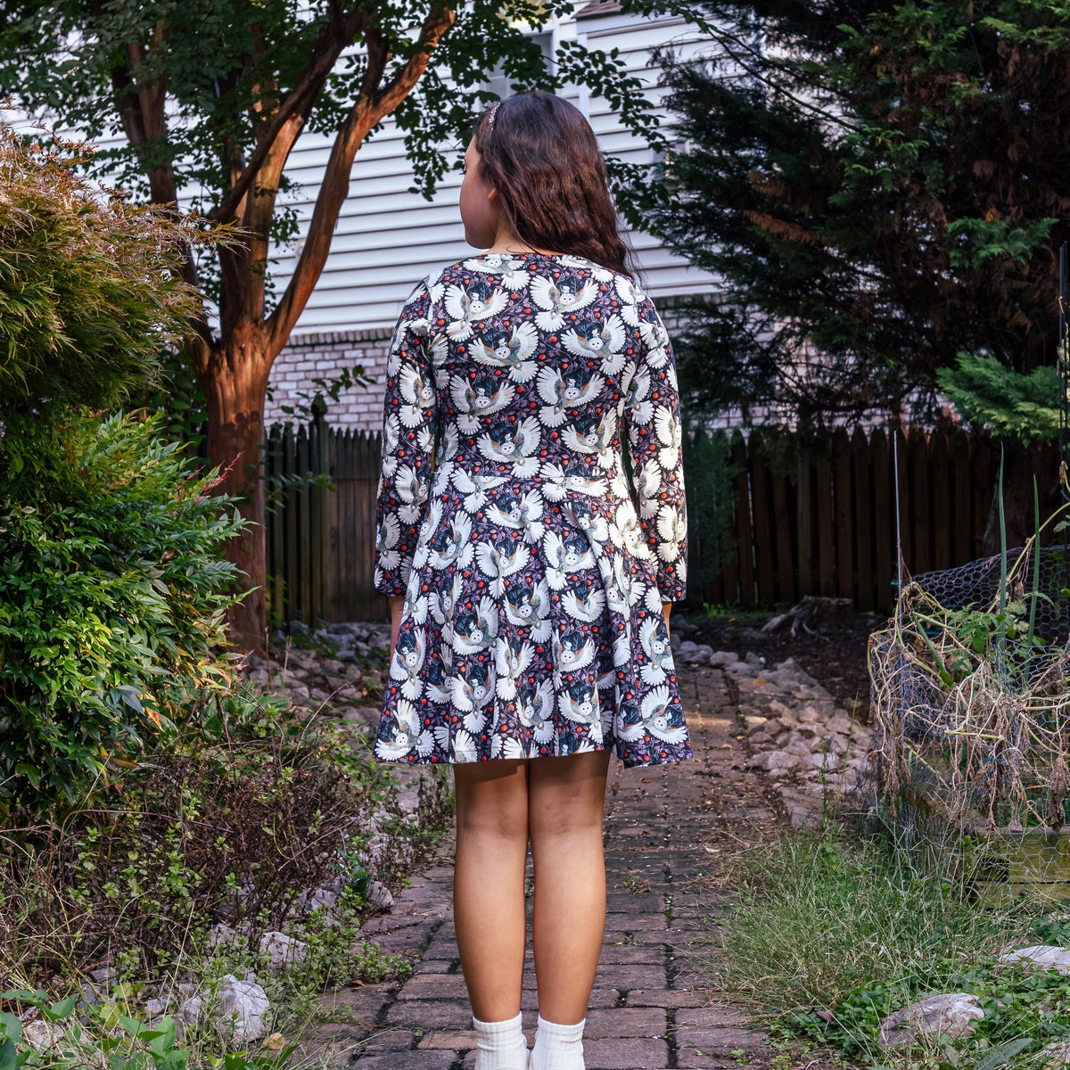 Winter Owl Kids Twirl Dress with Pockets