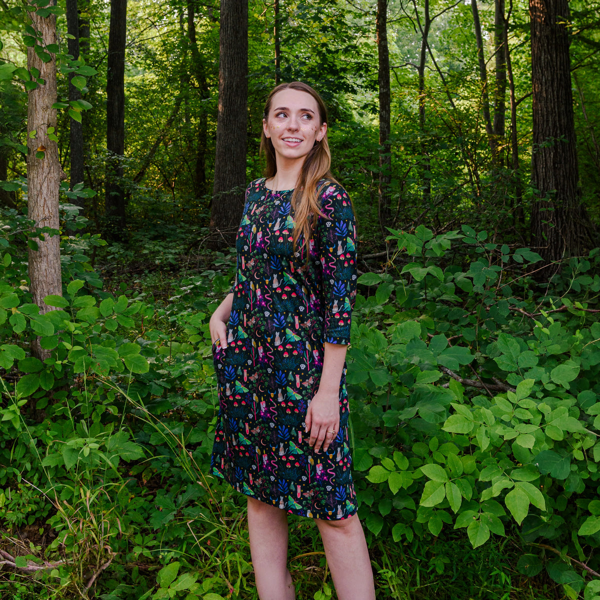 Witchy Forest Sheath Dress with Pockets