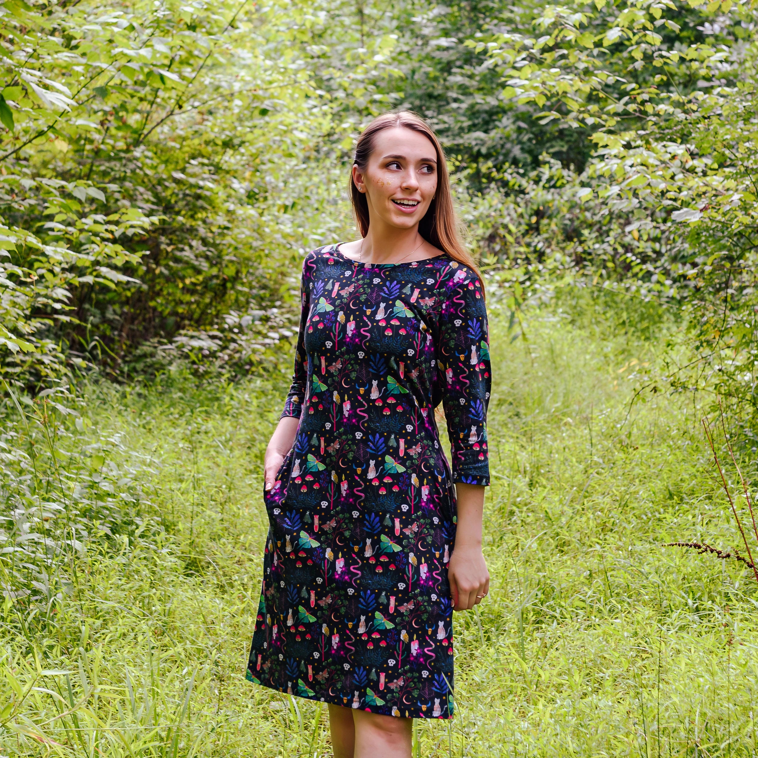 Witchy Forest Sheath Dress with Pockets