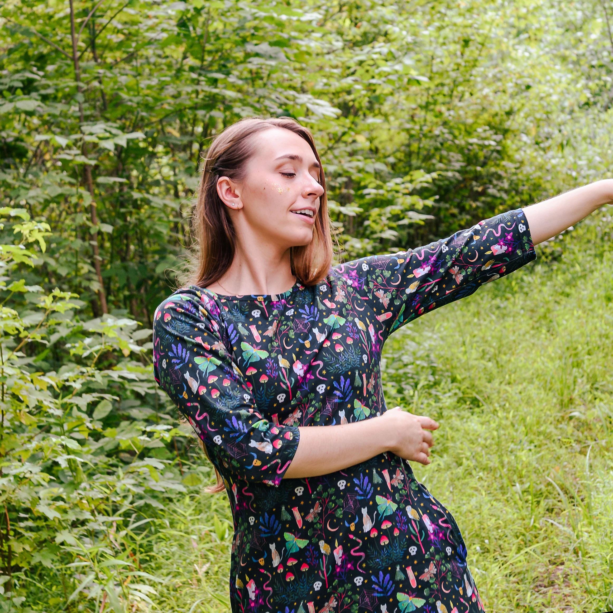 Witchy Forest Sheath Dress with Pockets