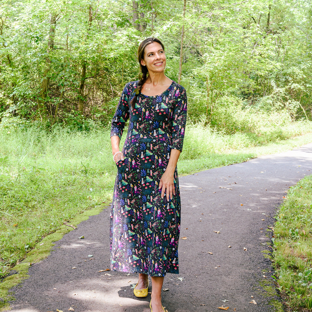 Witchy Forest Long Midi Dress with Pockets
