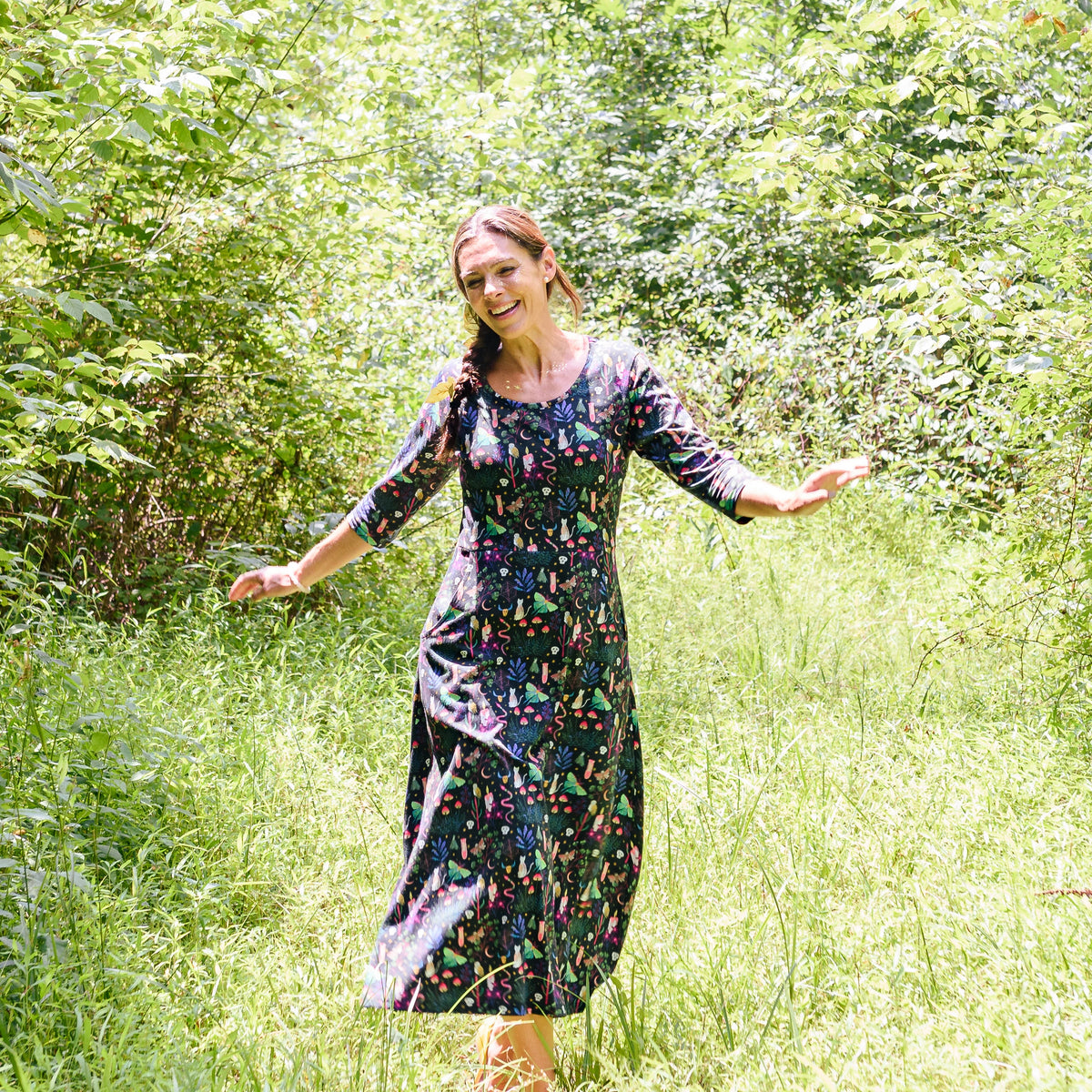 Witchy Forest Long Midi Dress with Pockets