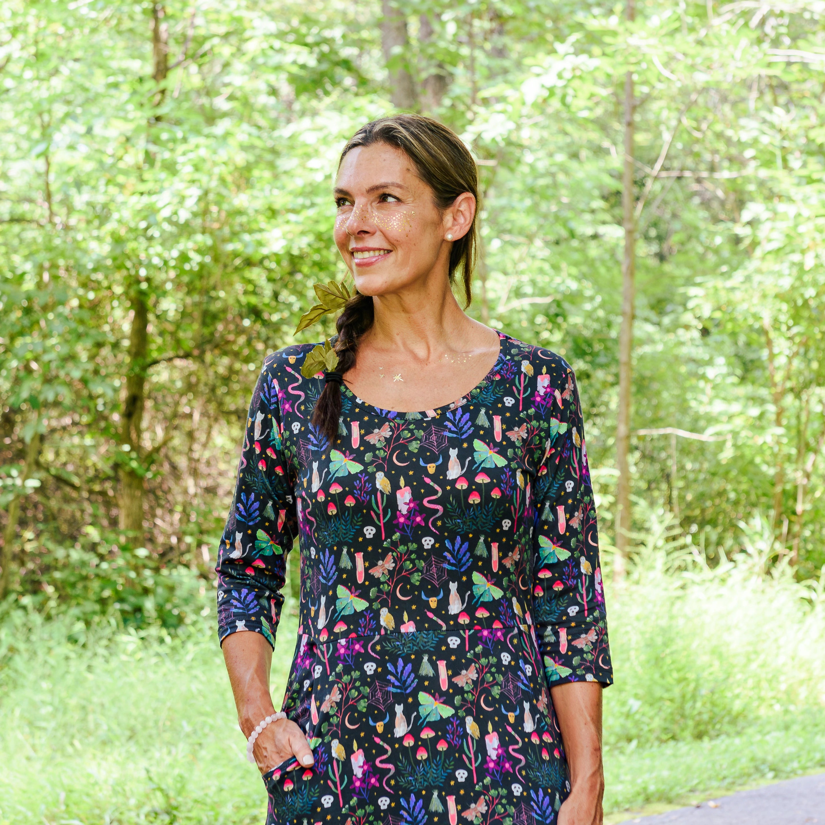 Witchy Forest Long Midi Dress with Pockets