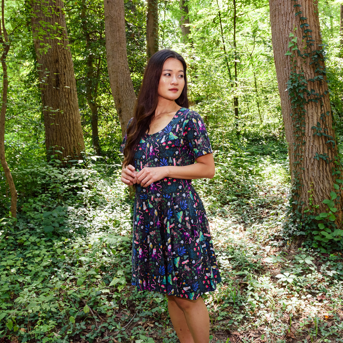 Witchy Forest Skater Dress with Pockets