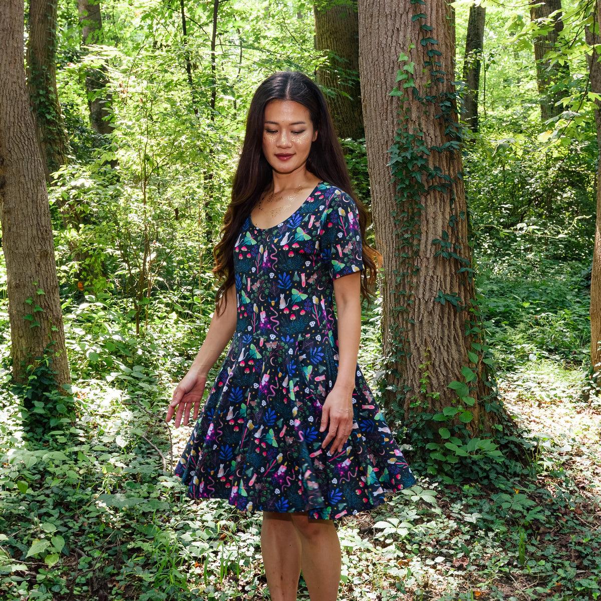 Witchy Forest Skater Dress with Pockets