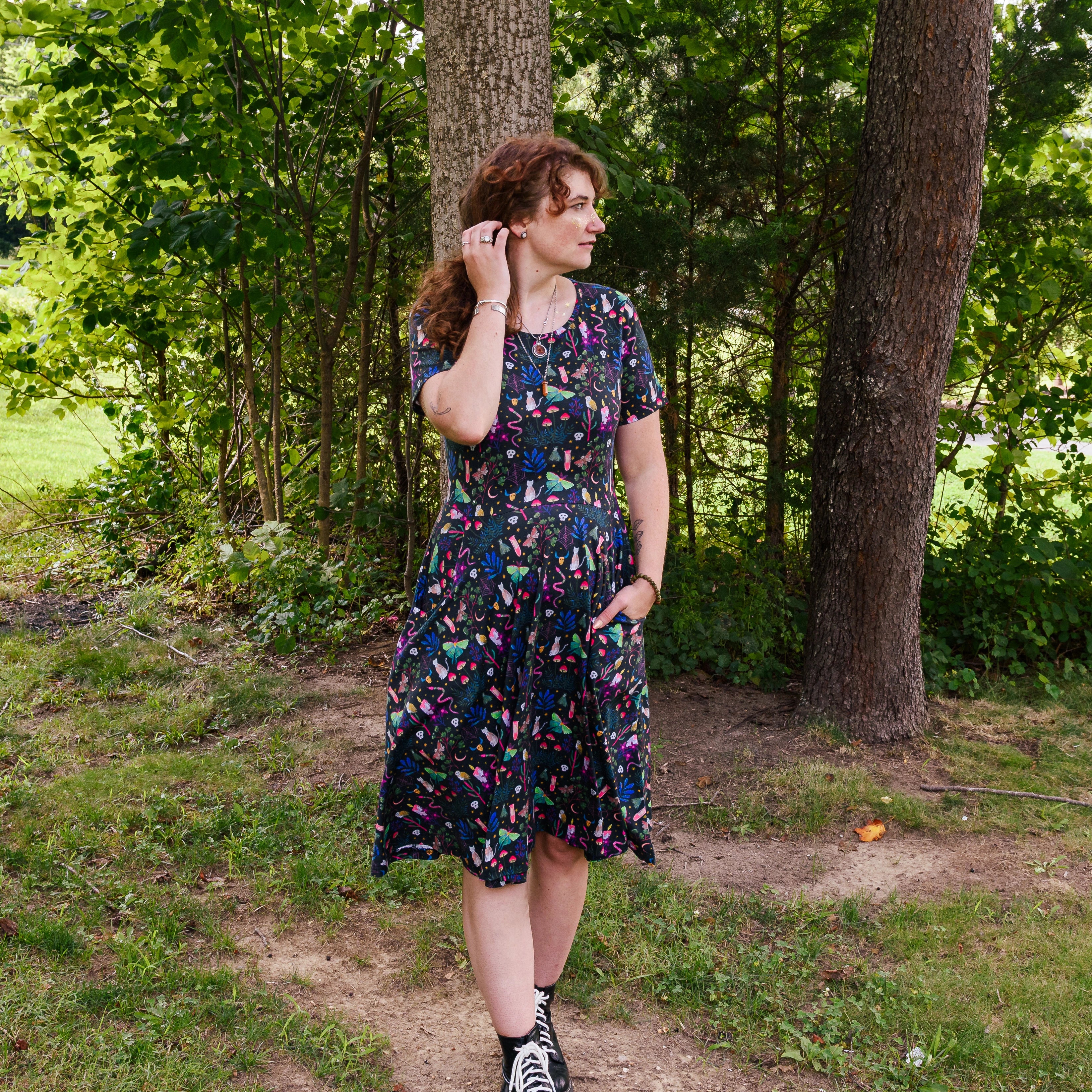 Witchy Forest Twirl Dress with Pockets
