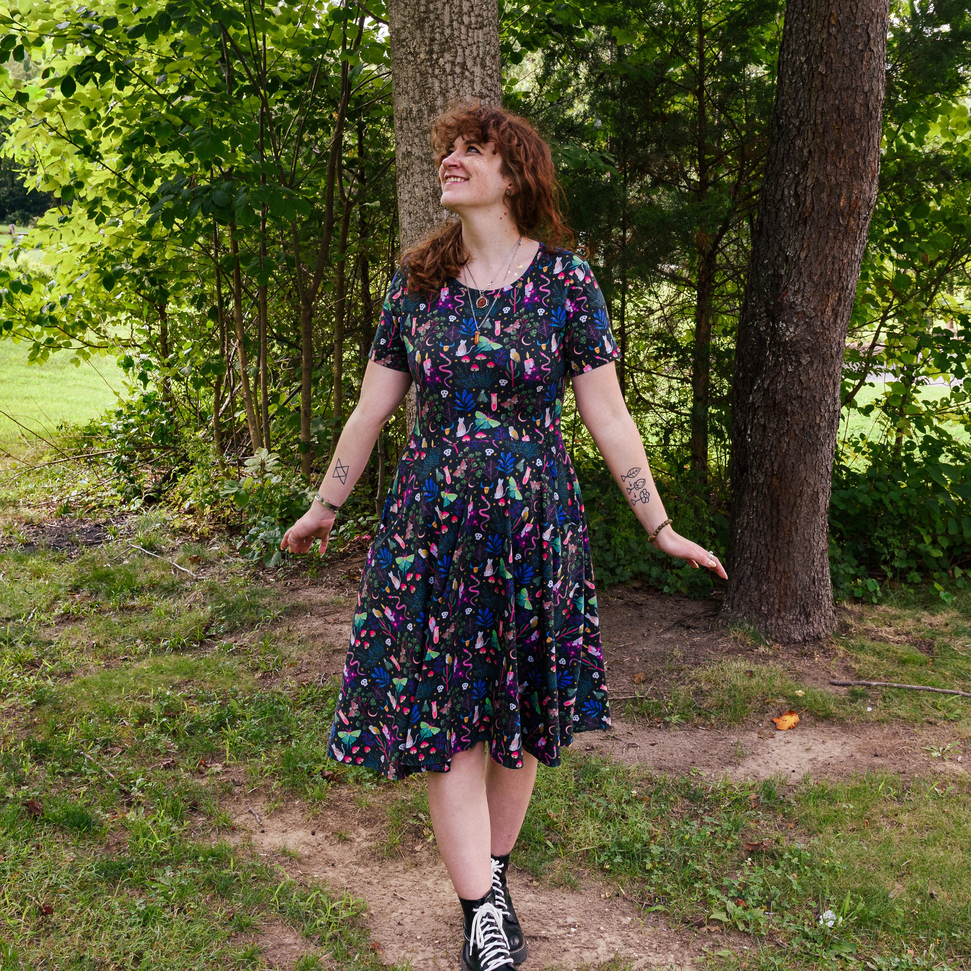 Witchy Forest Twirl Dress with Pockets