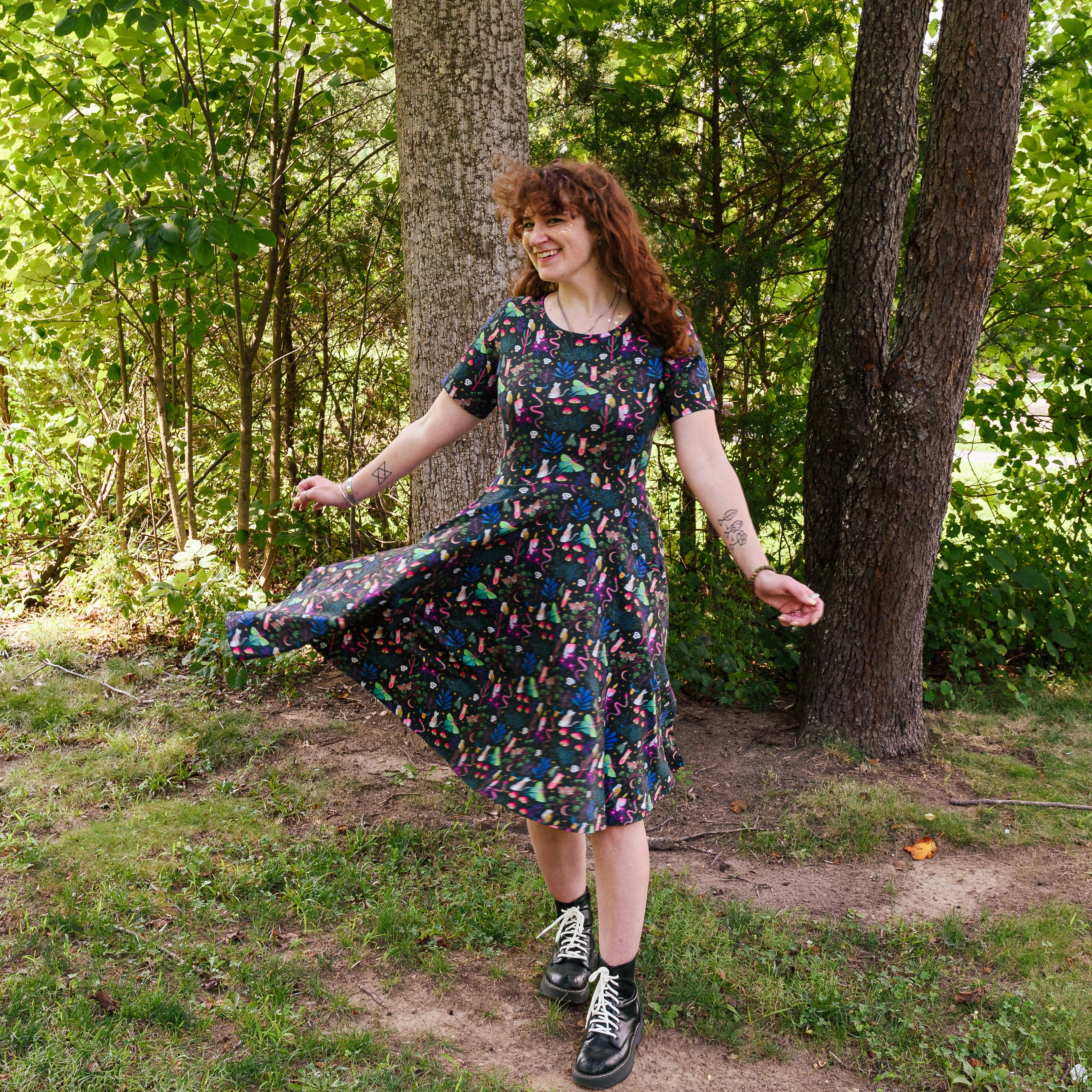 Witchy Forest Twirl Dress with Pockets