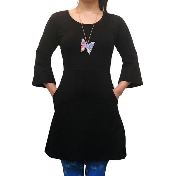 Black Bell Sleeve Women's Tunic with Pockets, Black Tunic with Pockets, - Svaha USA