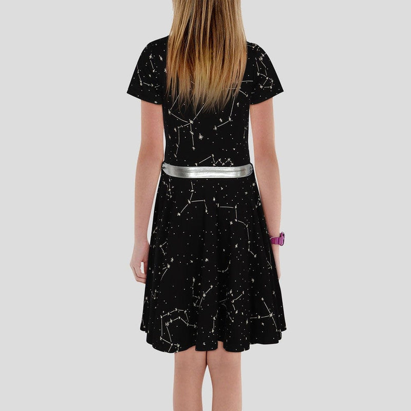 Constellations Glow-in-the-Dark Short Sleeve Kids Twirl Dress