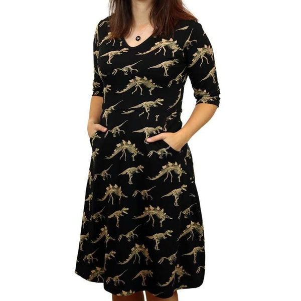 Dinosaurs Dress, Science Dress, Paleontology Dress, Mesozoic Dress, Paleontologist Dress, Evolution Dress, Prehistoric Dress, Jurassic Dress, Mesozoic Dress, STEM Dress, Science Dress, STEM Dress, Extinction Dress, Extinct Animals Dress, Tyrannosaurus Dress, Velociraptor Dress, Stegosaurus Dress, Triceratops Dress, T-Rex Dress, Fossils Dress, STEM Dress, Science Dress, Bones Dress, History Dress, Historic Dress, Dinosaur Fossils Women's Dress with Pockets - Svaha USA