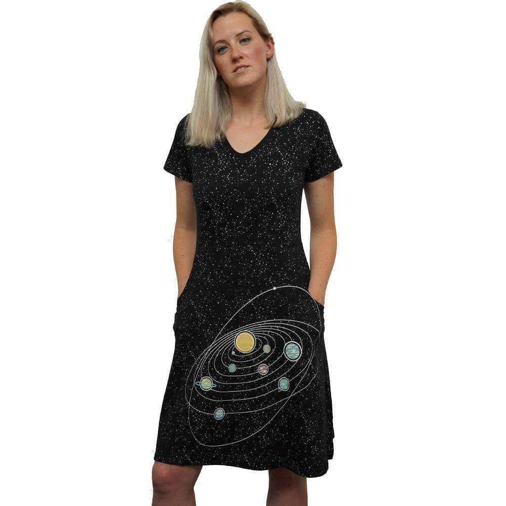 Outer Space Dress, STEM Dress, Astronomy Dress, Space Dress, Science Dress, Planets Dress, Galaxy Dress, STEM Dress, Solar System Dress, Glow-in-the-Dark Dress with Pockets - SVAHA USA