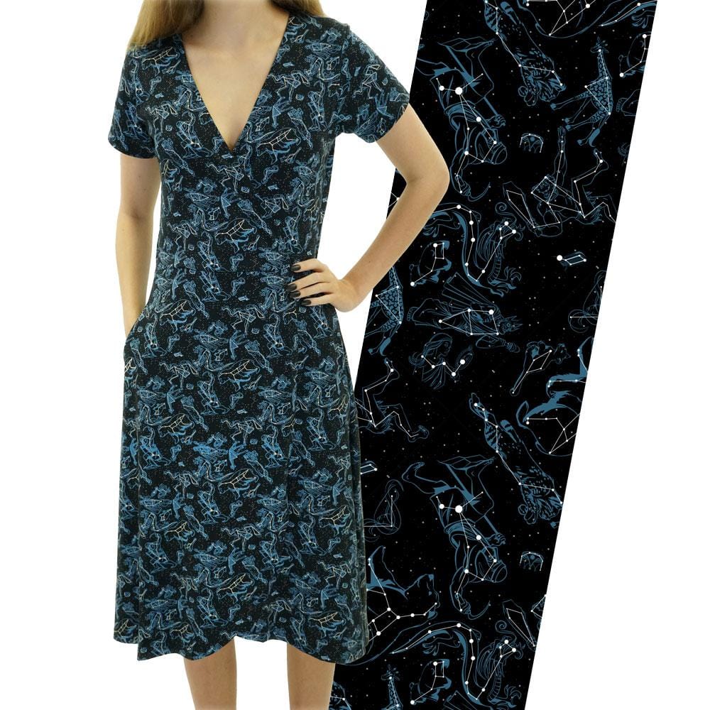 Illustrated Constellations Glow-in-the-dark Faux Wrap Grace Dress