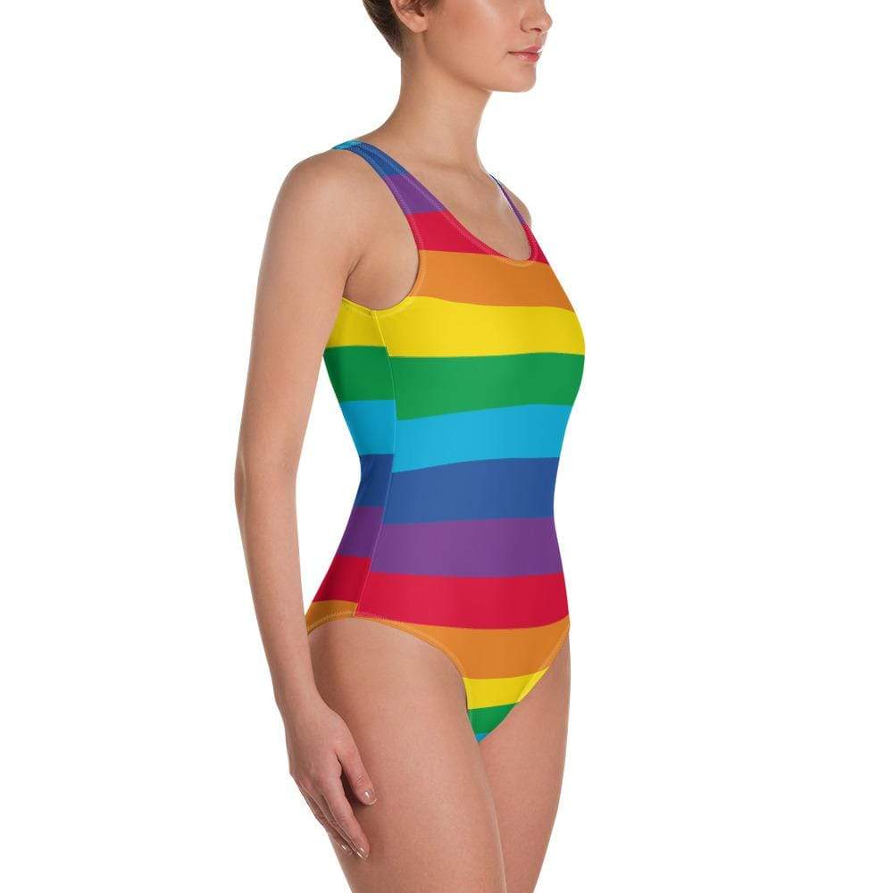 Rainbow striped one piece swimsuit on sale