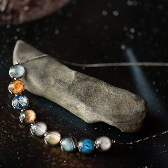 Curved Solar System Silver Necklace