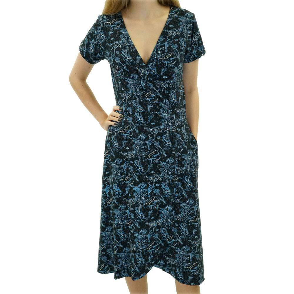 Illustrated Constellations Glow-in-the-dark Faux Wrap Grace Dress