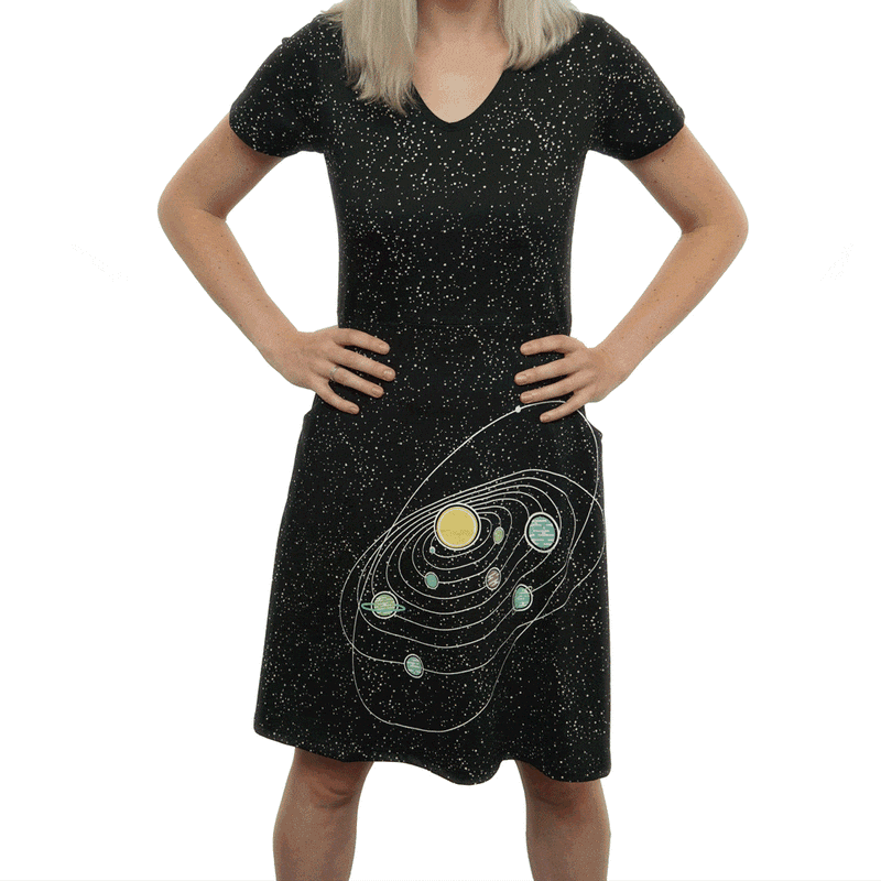 Women's Black Solar System Dress with Pockets